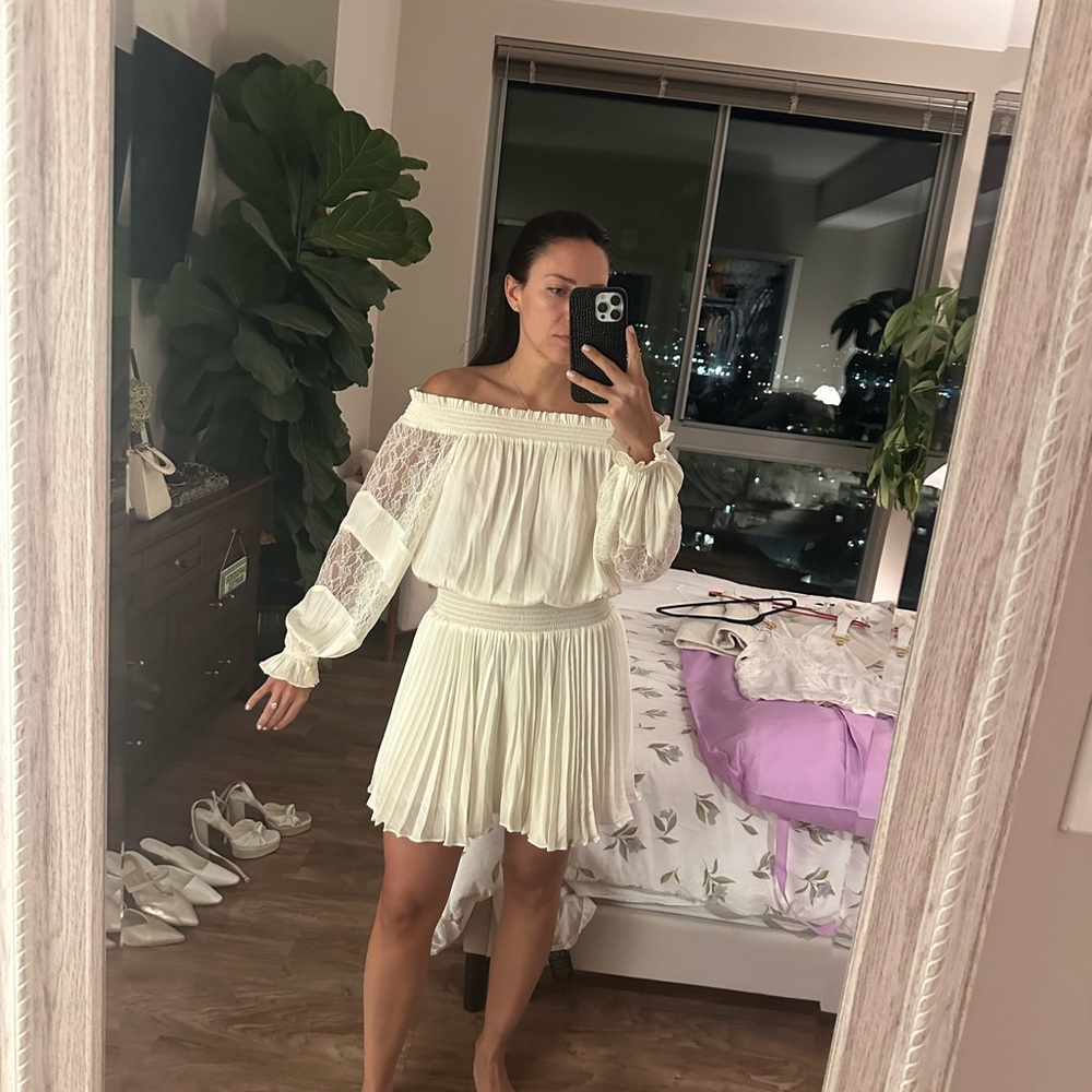 Ramy Brook Off-Shoulder Cream Mini Dress